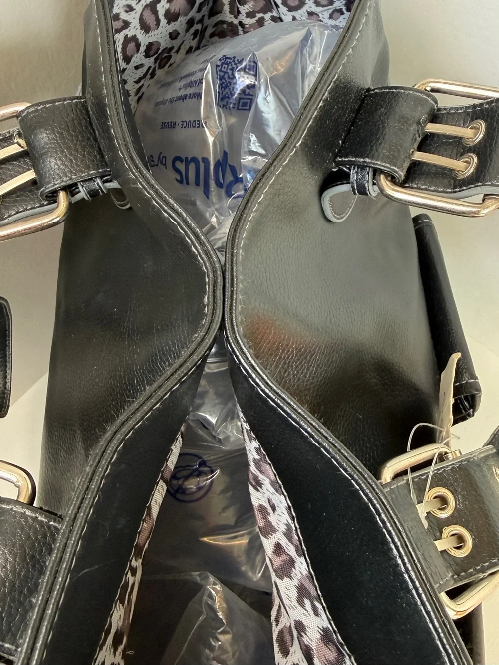 NWT Macy's Black Large Faux Leather Motorcycle Tote Bag Y2K Pockets Shoulder Bag